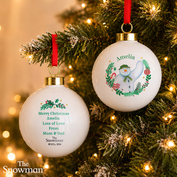 Personalised The Snowman Christmas Wishes Ceramic Bauble