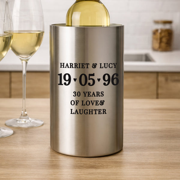 Personalised Big Date Brushed Stainless Steel Wine Cooler