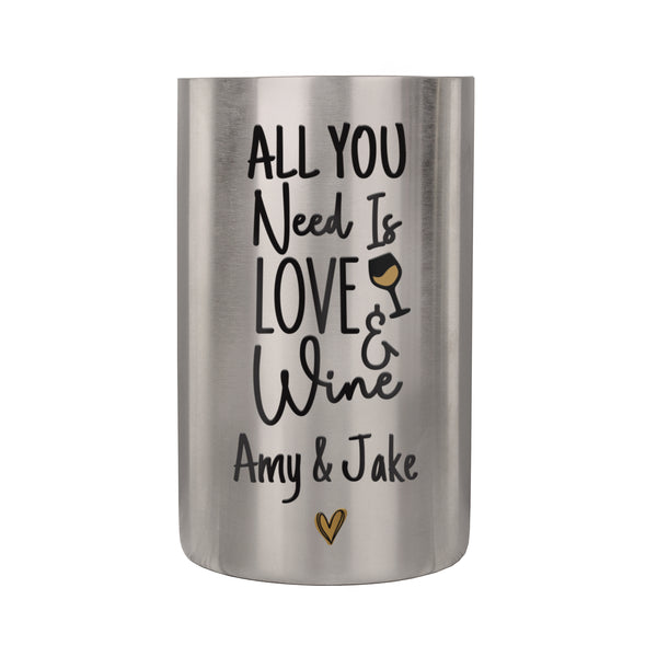 Personalised Love & Wine Brushed Stainless Steel Wine Cooler