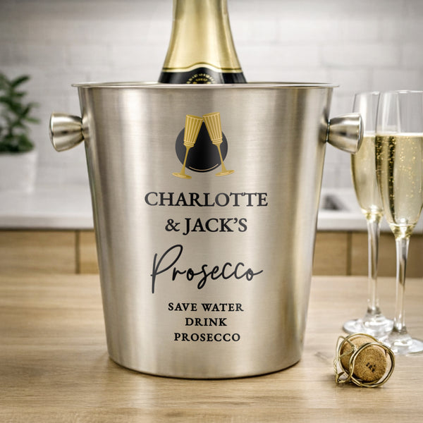 Personalised Flutes Brushed Stainless Steel Ice Bucket