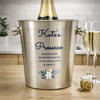 Personalised Blue Floral Brushed Stainless Steel Ice Bucket