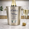 Personalised Blue Floral Brushed Stainless Steel Ice Bucket
