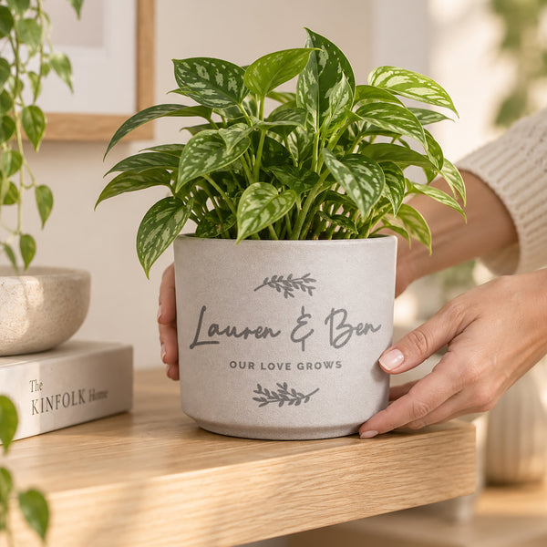 Personalised Botanical Flecked Ceramic Indoor Plant Pot