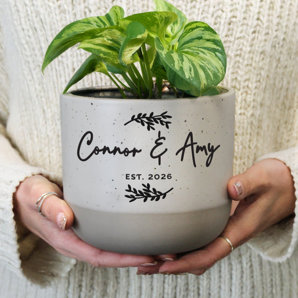 Personalised Botanical Flecked Ceramic Indoor Plant Pot