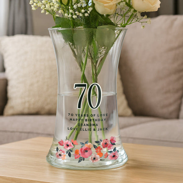 Personalised Floral Big Age Waisted Glass Vase