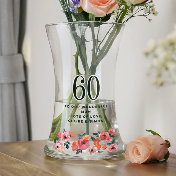 Personalised Floral Big Age Waisted Glass Vase