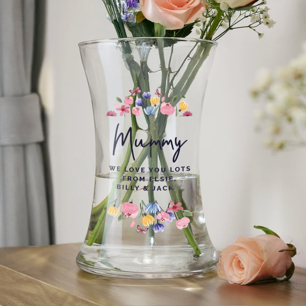 Personalised Bright Floral Waisted Glass Vase