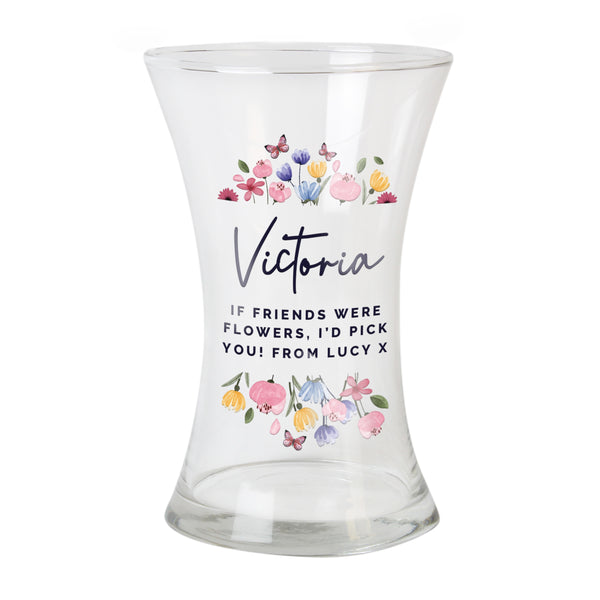 Personalised Bright Floral Waisted Glass Vase