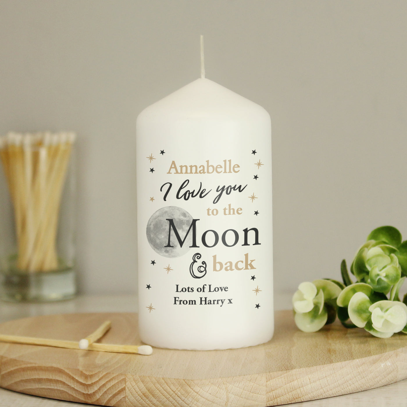 Personalised To the Moon and Back... Wax Pillar Candle