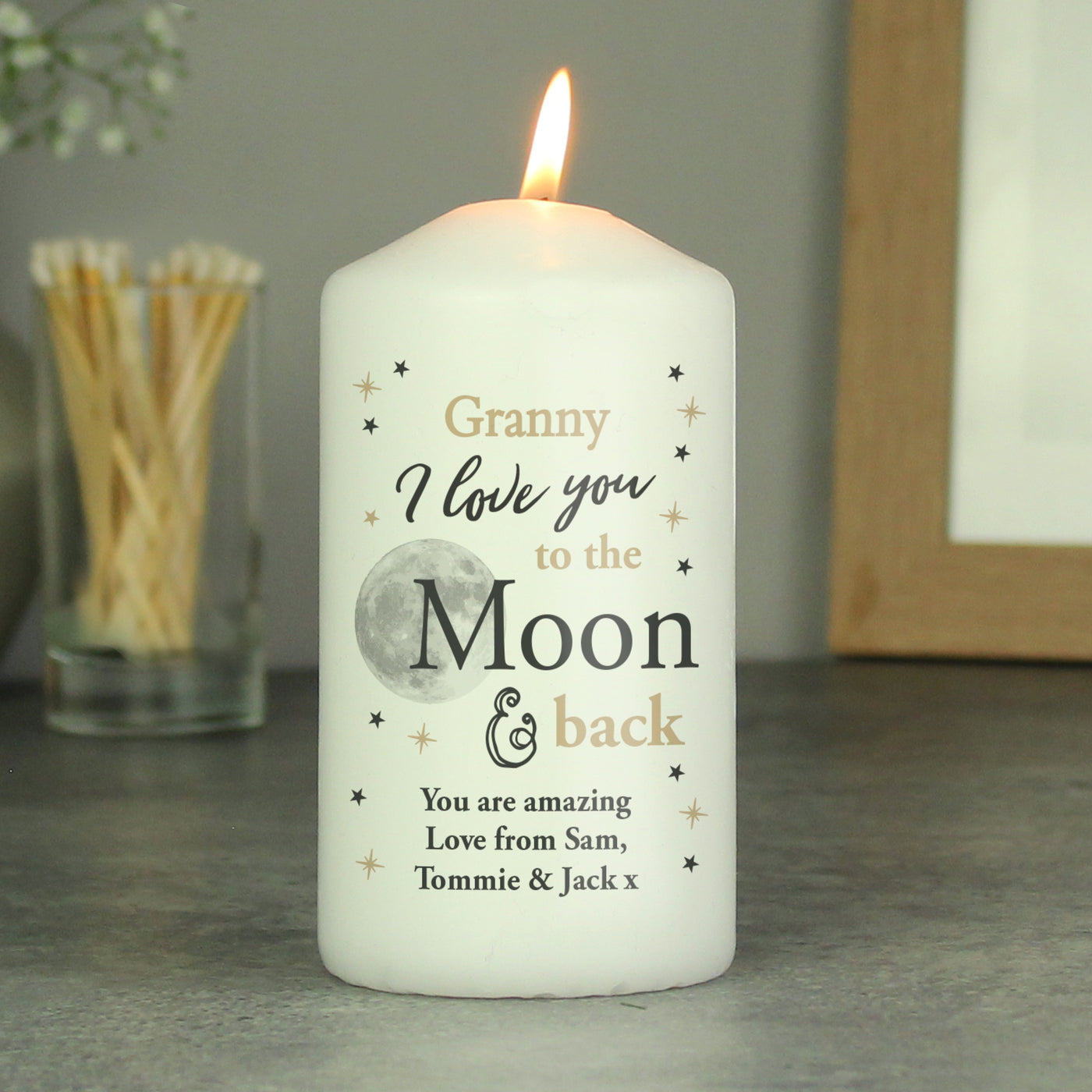 Personalised To the Moon and Back... Wax Pillar Candle