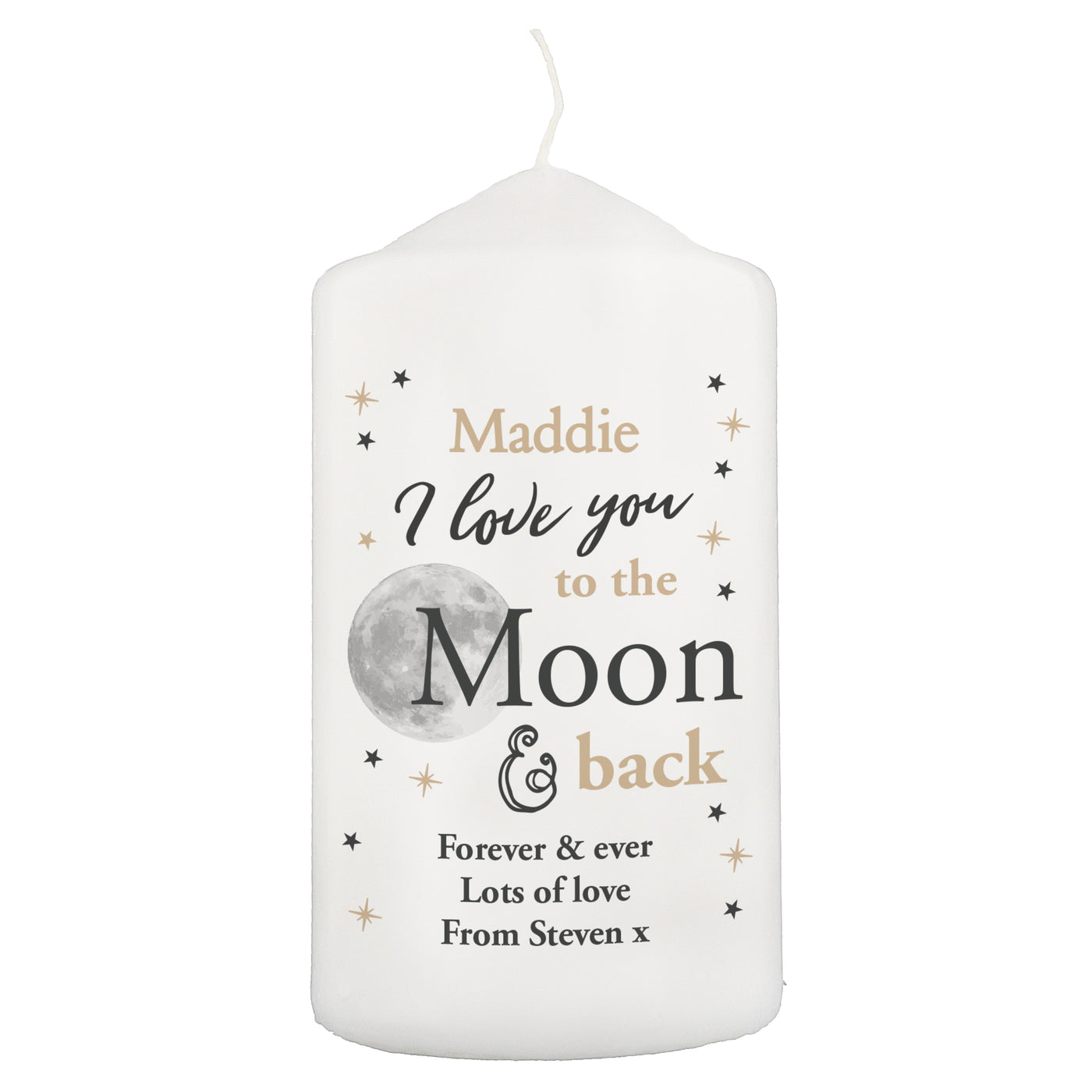 Personalised To the Moon and Back... Wax Pillar Candle