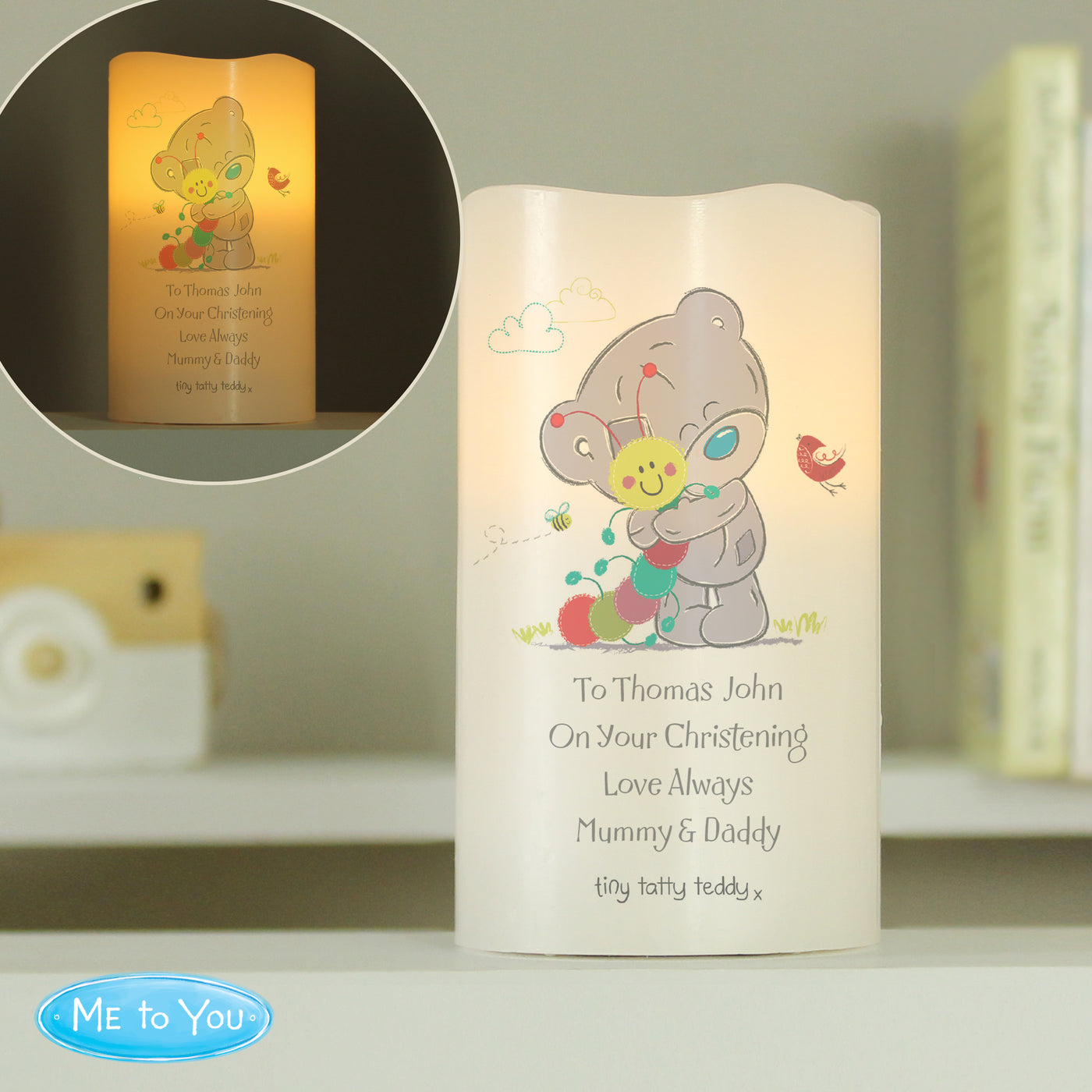 Personalised Tiny Tatty Teddy Cuddle Bug Nightlight LED Candle