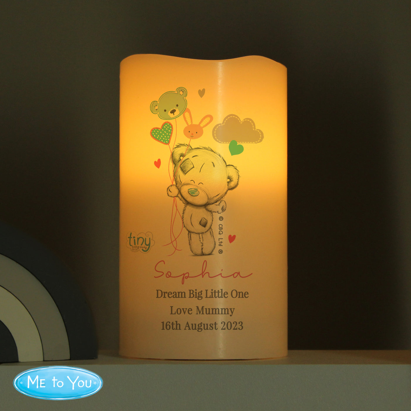 Personalised Tiny Tatty Teddy Dream Big Blue Nightlight LED Candle