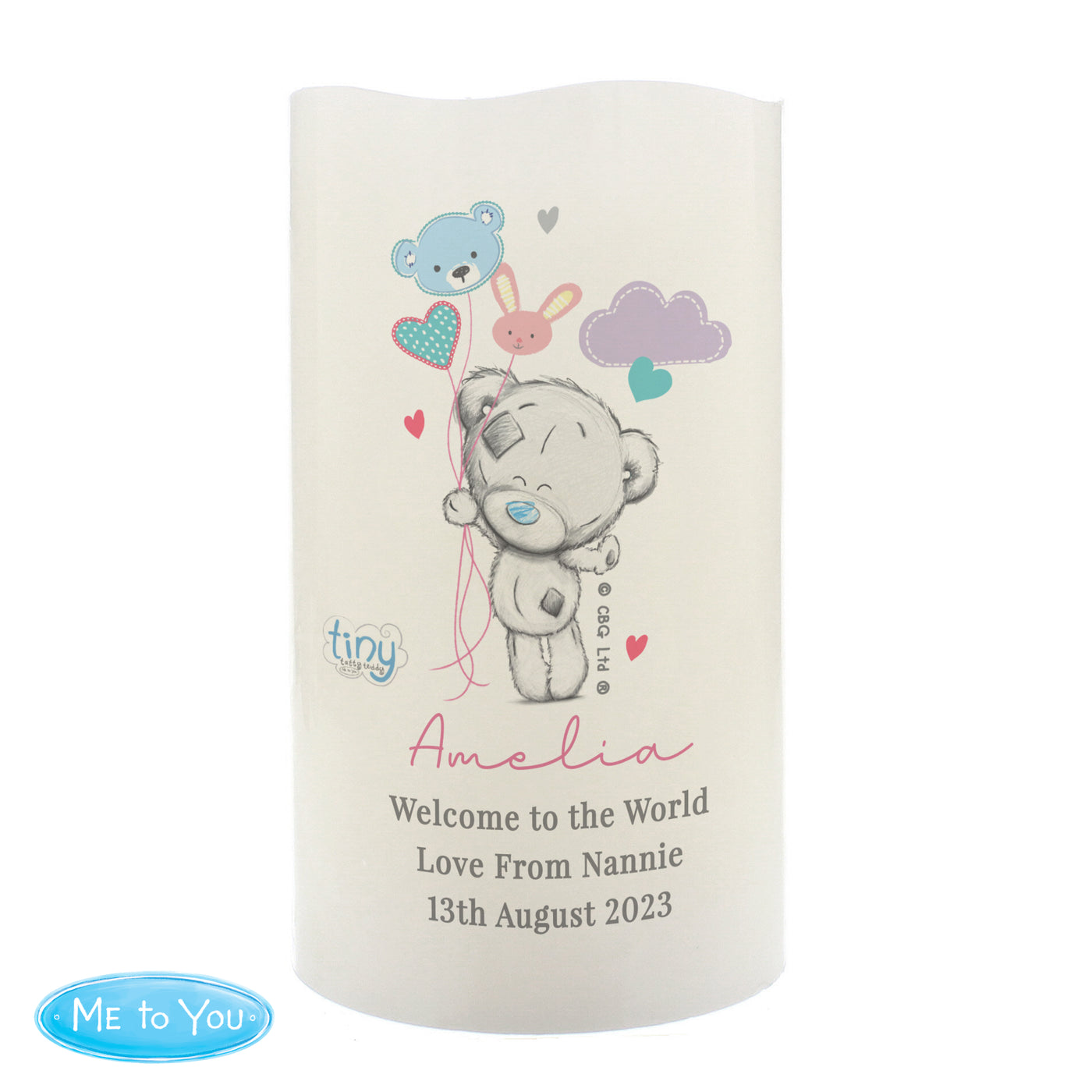 Personalised Tiny Tatty Teddy Dream Big Blue Nightlight LED Candle