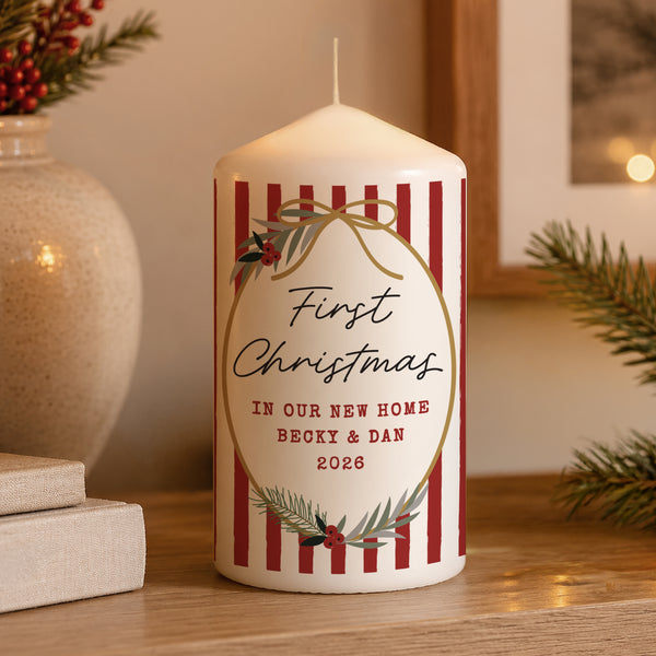Personalised Candy Cane Stripe Wax Pillar Candle