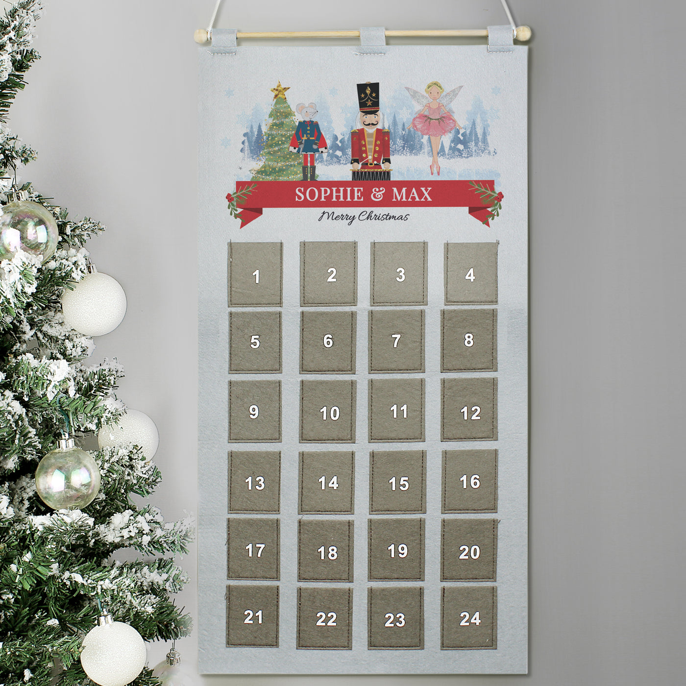 Personalised Felt Nutcracker Advent Calendar In Silver Grey