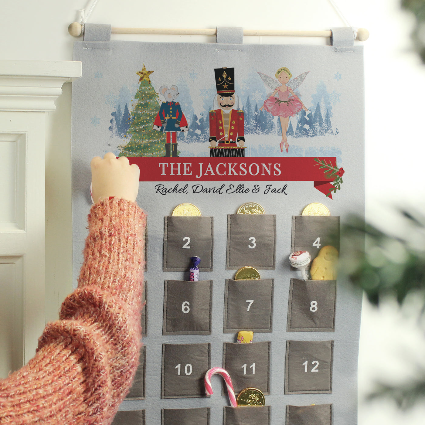 Personalised Felt Nutcracker Advent Calendar In Silver Grey