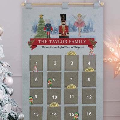 Personalised Felt Nutcracker Advent Calendar In Silver Grey