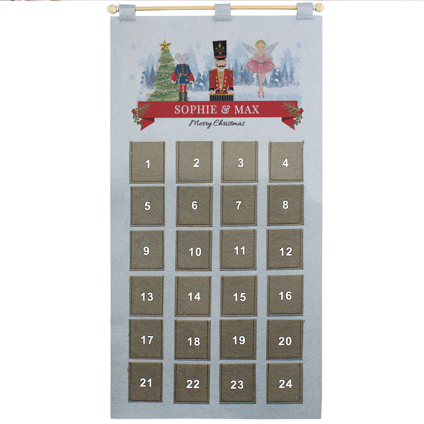 Personalised Felt Nutcracker Advent Calendar In Silver Grey