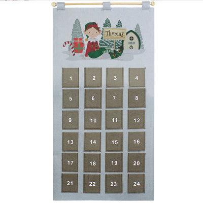 Personalised Felt Elf Advent Calendar In Silver Grey