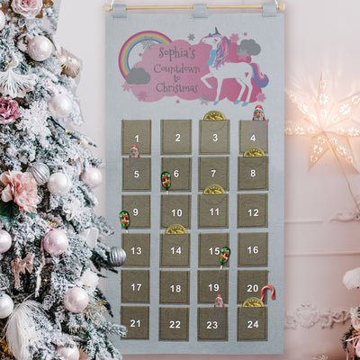Personalised Unicorn Advent Calendar In Silver Grey