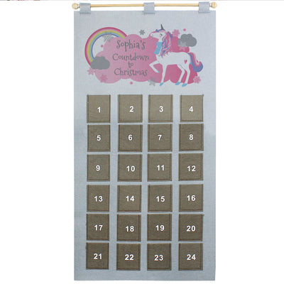 Personalised Unicorn Advent Calendar In Silver Grey