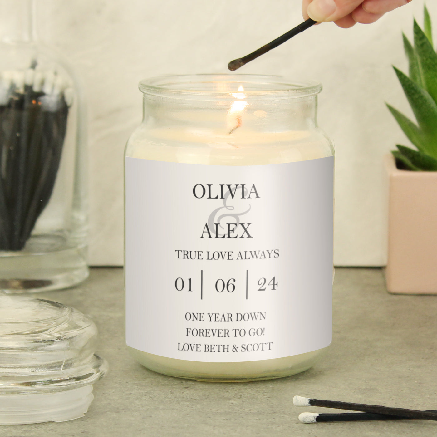 Personalised Couples Large Scented Jar Wax Candle