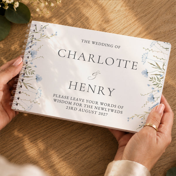 Personalised Blue Wild Flowers Wedding Guest Book