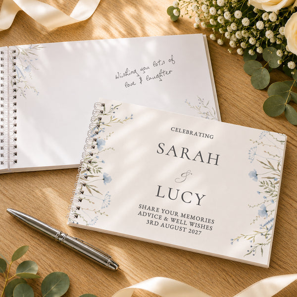Personalised Blue Wild Flowers Wedding Guest Book