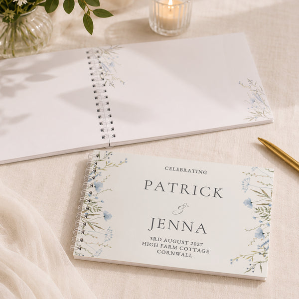 Personalised Blue Wild Flowers Wedding Guest Book