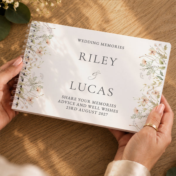 Personalised Peach Wild Flowers Wedding Guest Book
