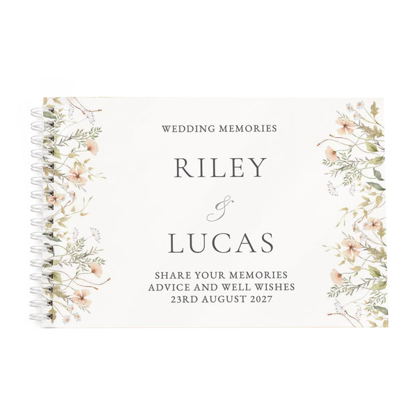Personalised Peach Wild Flowers Wedding Guest Book