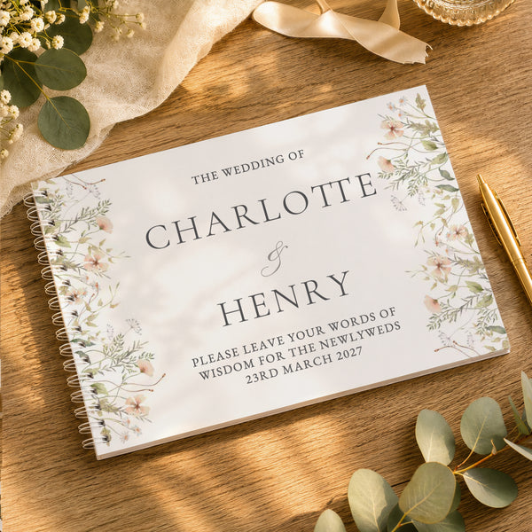Personalised Peach Wild Flowers Wedding Guest Book