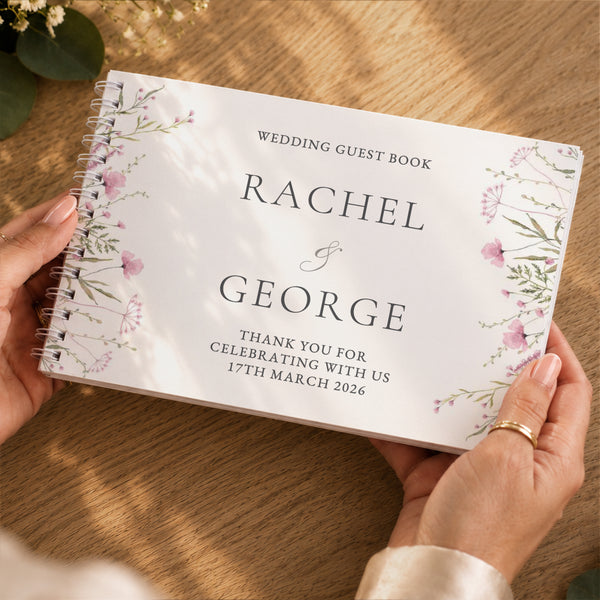Personalised Pink Wild Flowers Wedding Guest Book
