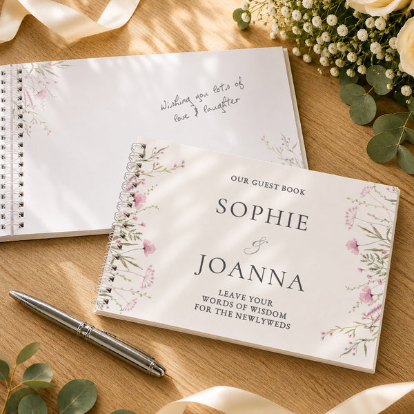 Personalised Pink Wild Flowers Wedding Guest Book