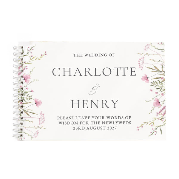 Personalised Pink Wild Flowers Wedding Guest Book