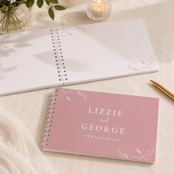 Personalised Botanical Soft Pink Wedding Guest Book