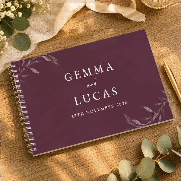 Personalised Botanical Plum Wedding Guest Book
