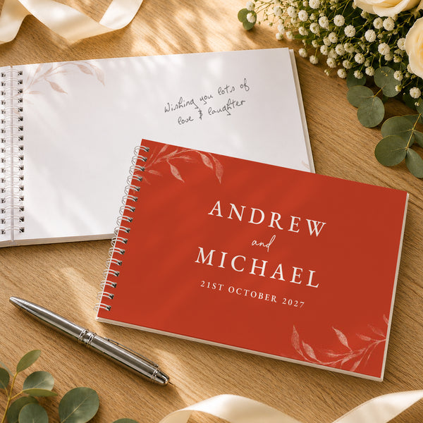 Personalised Botanical Burnt Orange Wedding Guest Book