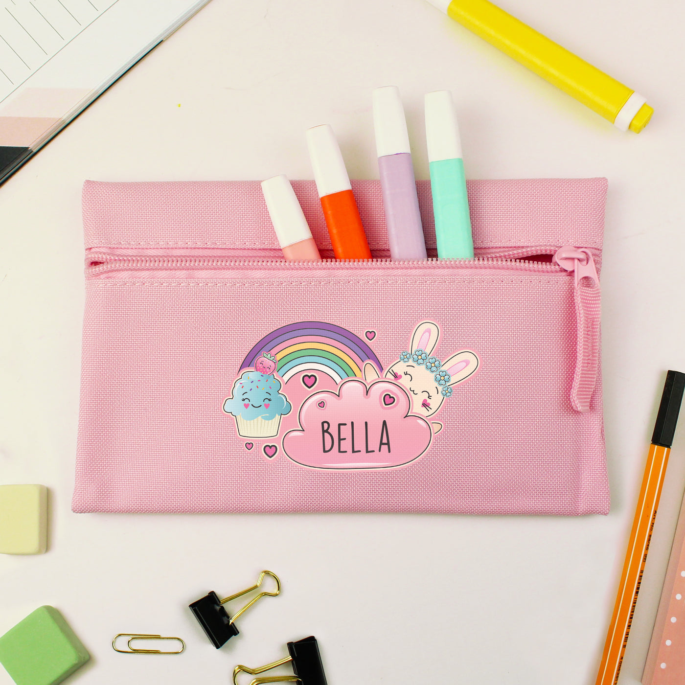 Personalised Cute Bunny Pink Pencil Case