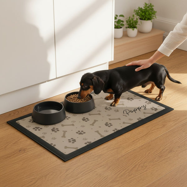Personalised Brown Dog Icons Pet Bowl Mat Non Slip