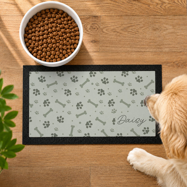 Personalised Grey Dog Icons Pet Bowl Mat Non Slip