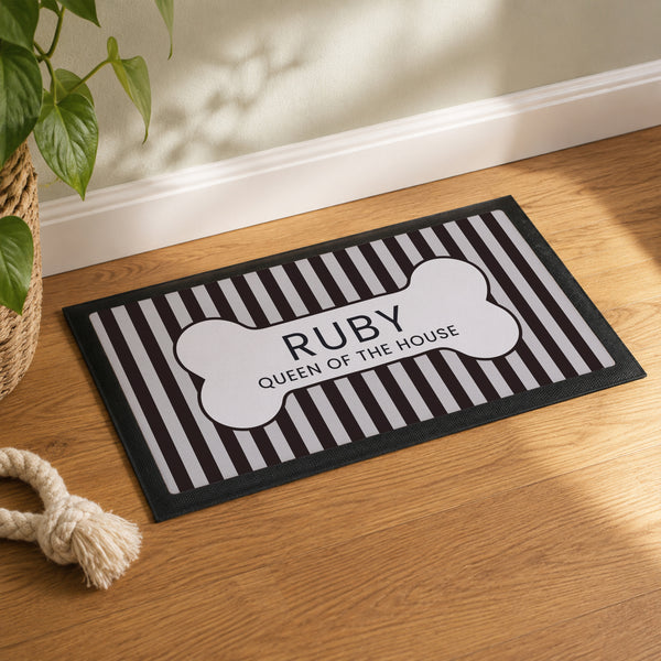 Personalised Black Stripe Pet Bowl Mat Non Slip