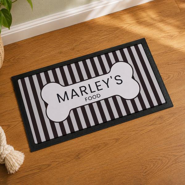 Personalised Black Stripe Pet Bowl Mat Non Slip