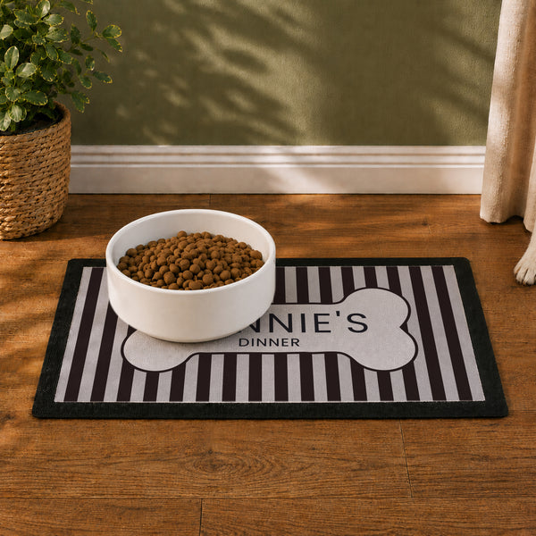 Personalised Black Stripe Pet Bowl Mat Non Slip