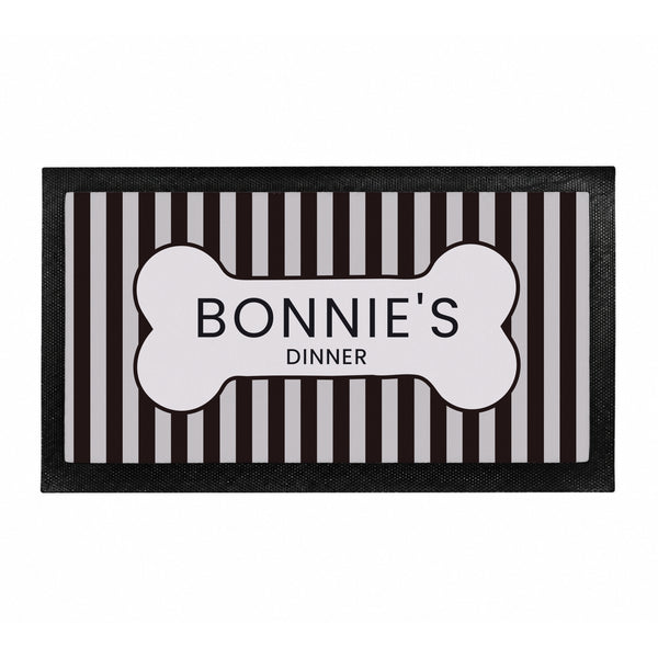 Personalised Black Stripe Pet Bowl Mat Non Slip