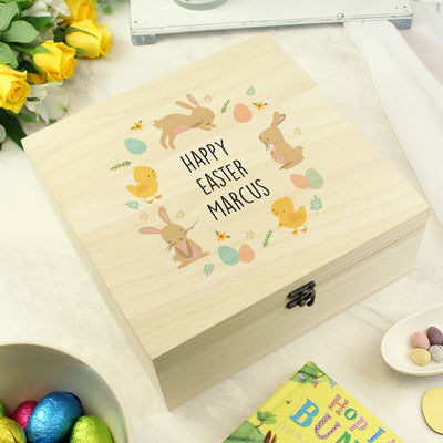 Personalised Easter Bunny & Chick Large Wooden Keepsake Box