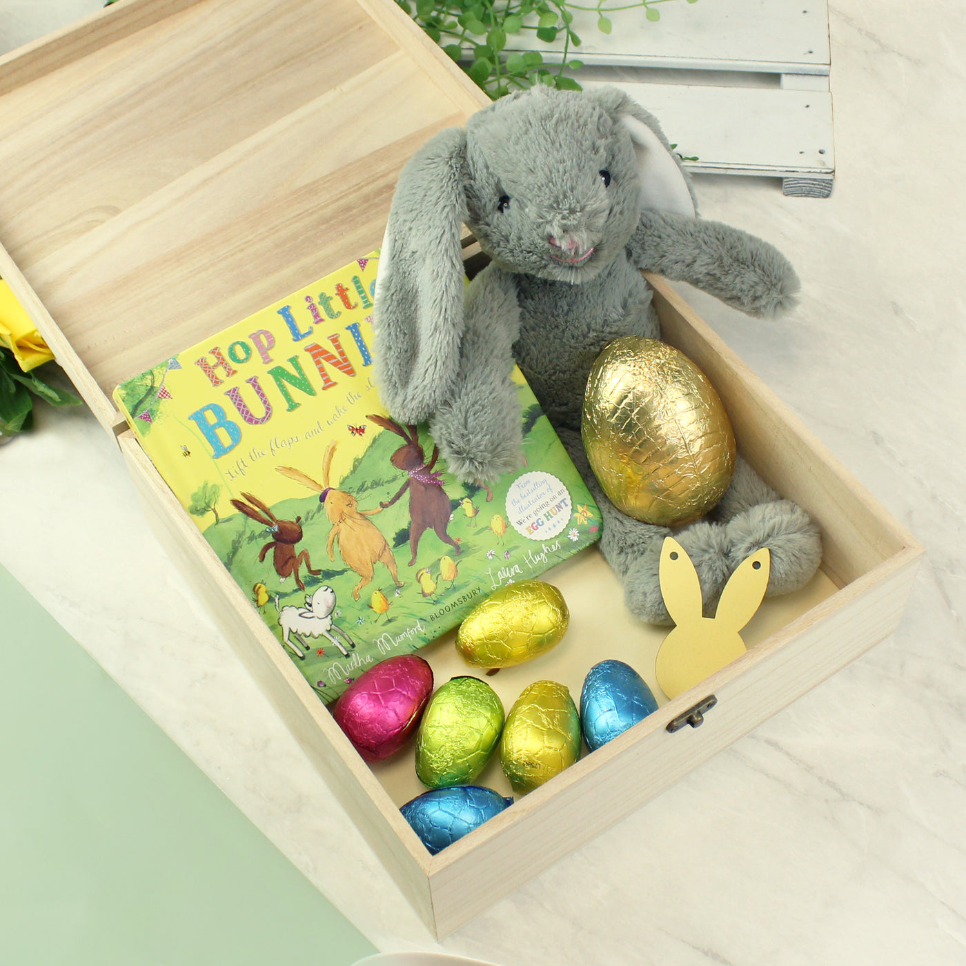 Personalised Easter Bunny & Chick Large Wooden Keepsake Box