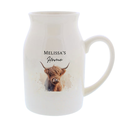 Personalised Highland Cow Ceramic Flower Jug Vase