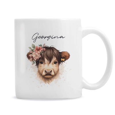 Personalised Highland Ceramic Cow Mug - Girl